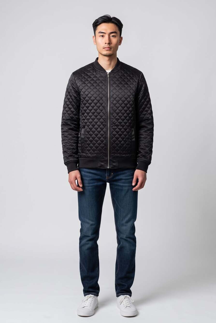 G by Guess Quilted Bomber Jacket Size S Black Diamond Stitch